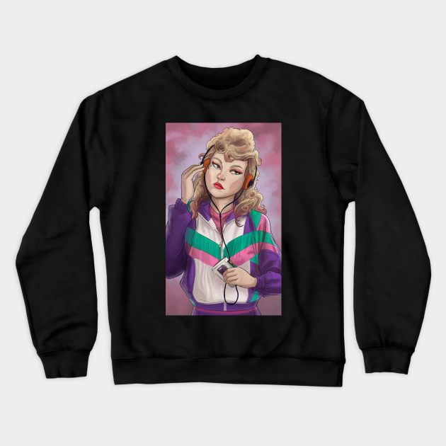 80s girl listening to music Crewneck Sweatshirt by Whoana Keli